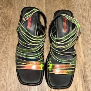 Demonia Iridescent Multi-Color Strappy Wedge Sandals